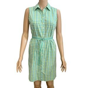 Y2K Ann Taylor Loft Sleeveless Shirt Dress 4 Petite Plaid Belted Preppy Classic